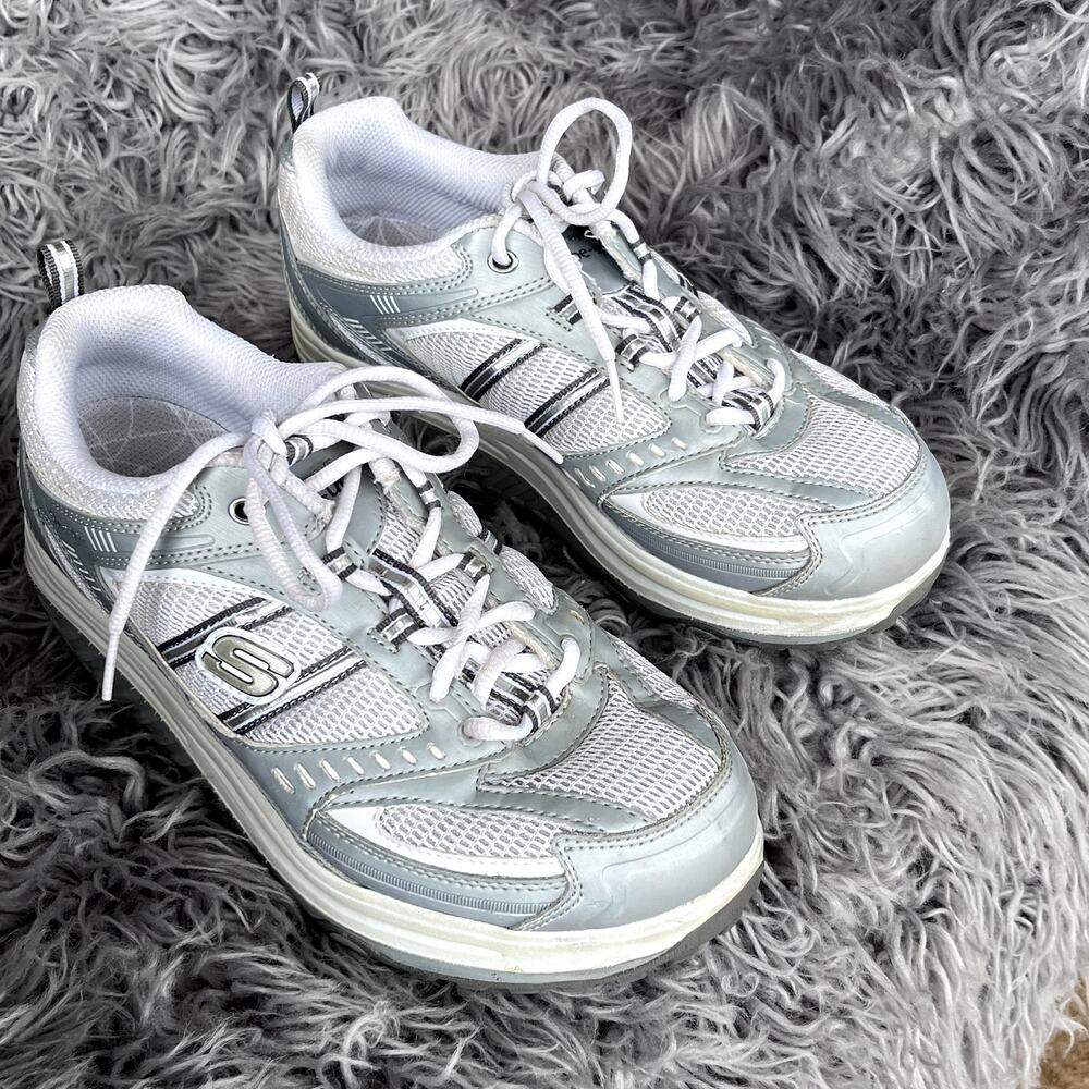 Skechers Shape-Ups White Gray Silver Shoes SN 11814 Womens sz 9